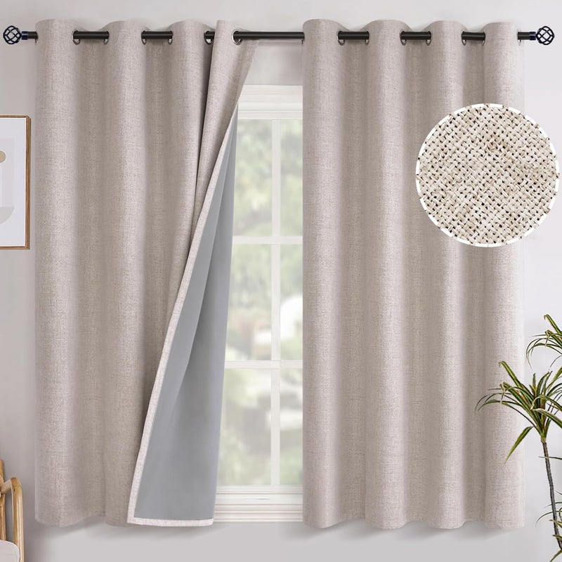 YoungsTex Linen Blackout Curtains 54 Inches Length for Short Window, Grommet Full Room Darkening Linen Textured Window Drapes for Bedroom Basement Living Room, 2 Panels, 52 X 54 Inch, Beige - Image 1